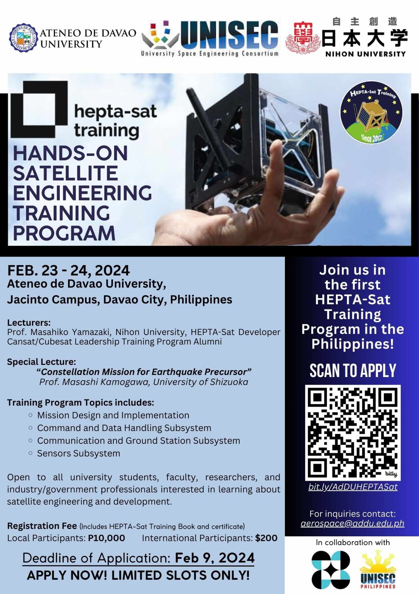 Register Now HandsOn Satellite Engineering Training Program School